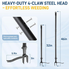 Niulight four-claw steel head grips deep roots for thorough weed removal.