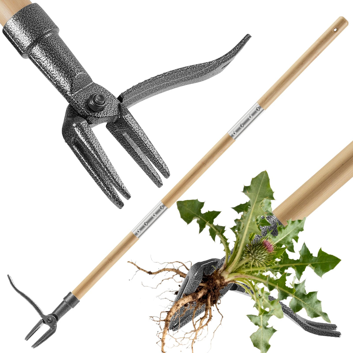 Niulight stand-up weed puller with 46-inch handle for back-friendly garden weeding