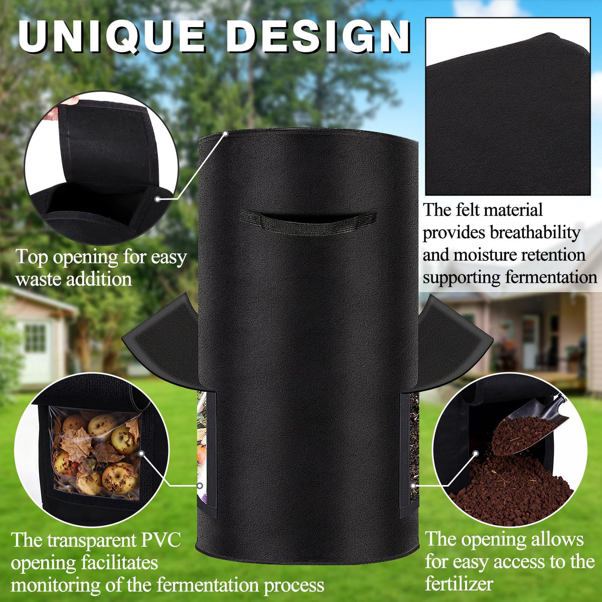 Niuyhe dual-zipper opening allows quick waste addition.