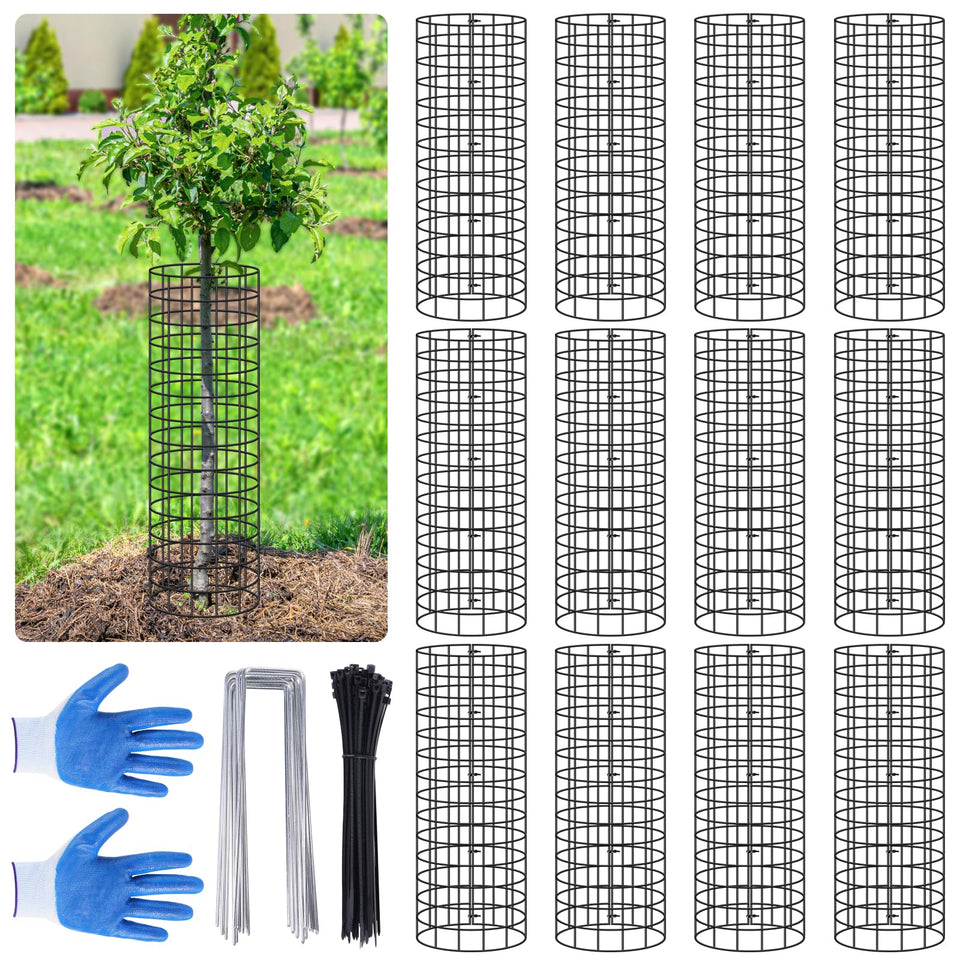 Niuyhe twelve-pack tree protectors shield saplings from deer, supporting healthy growth.