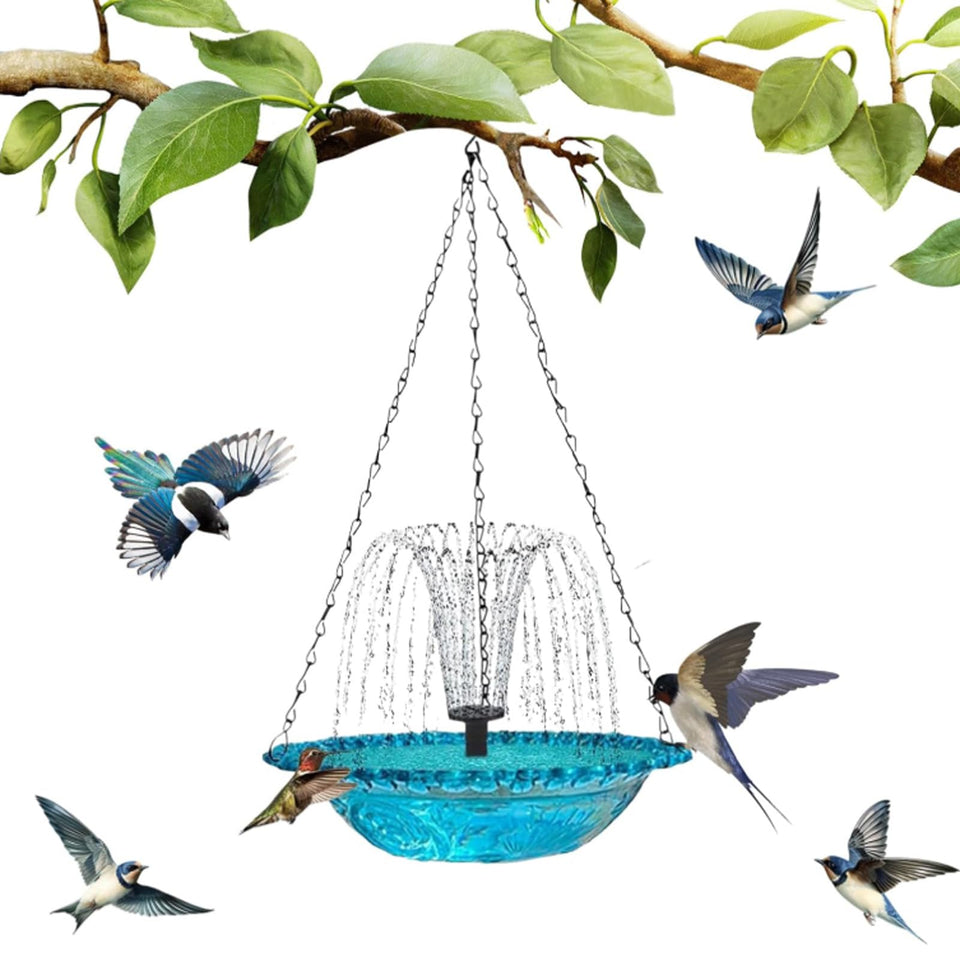 Nixegym Cascade Bird Bath blue bowl invites birds to bathe.