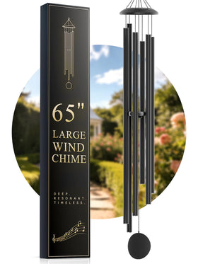 Njeury 65-inch wind chime closeup with deep outdoor tone.