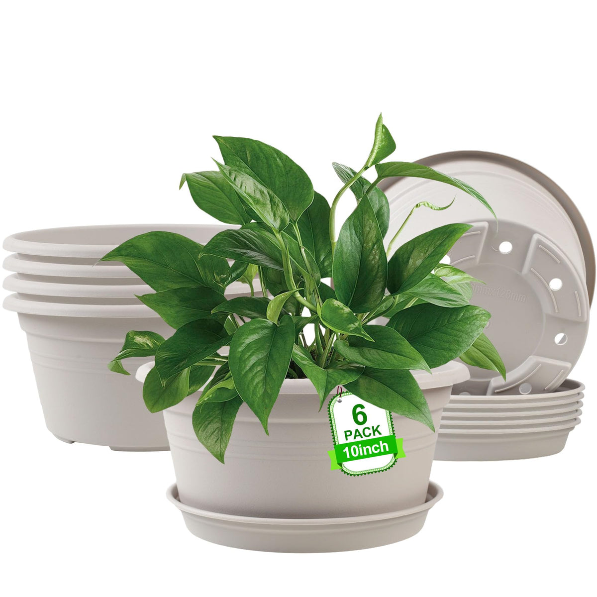 NNARRE 6-pack 10-inch plant pots with tray for neat drainage and spills.