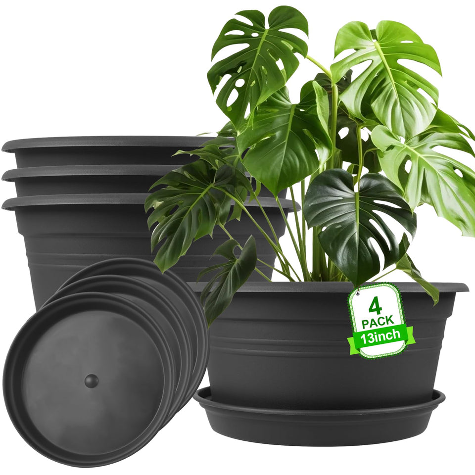 NNARRE large 13-inch dark gray flower pot in a four-pack for patio display