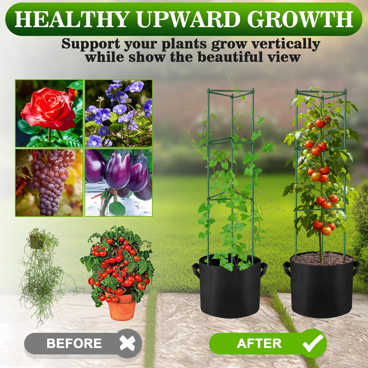 NNG adjustable-height tomato cage grows with plants for taller vegetables.