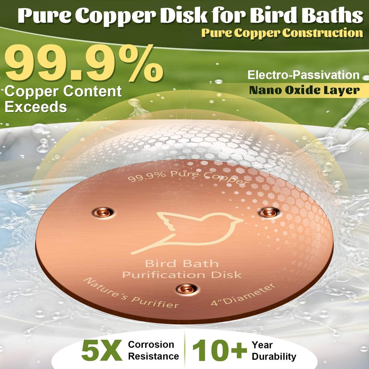 NNG birdbath copper disk 0.6mm thick reinforces durability and longevity