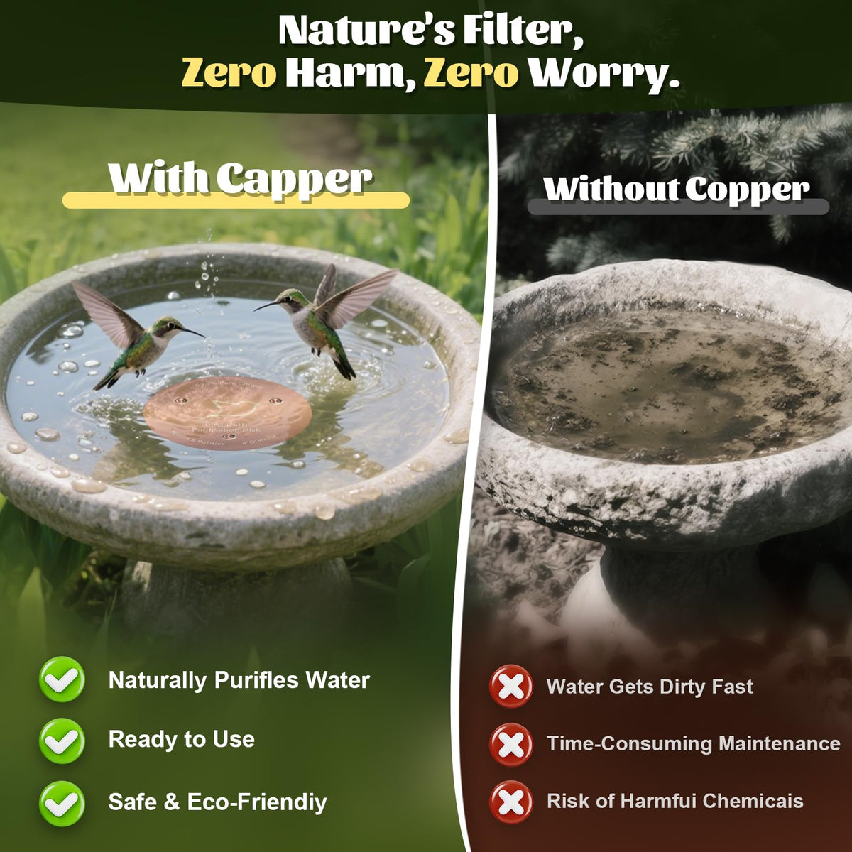 NNG purification disk on water surface interacting for cleanliness