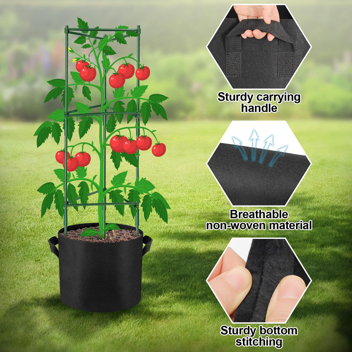 NNG tool-free assembly for quick setup of tomato cages.