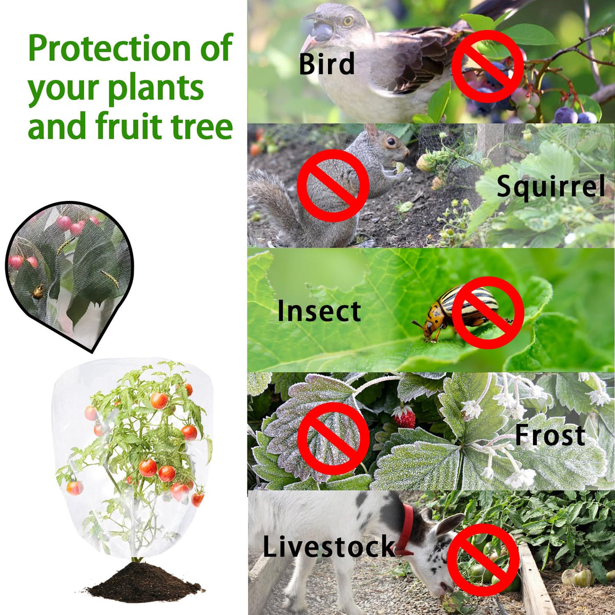 No-Hell drawstring design enables quick setup over crops