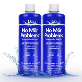 No Mor Problems algaecide 2qt bottle for easier algae prevention and cleaner pool water.