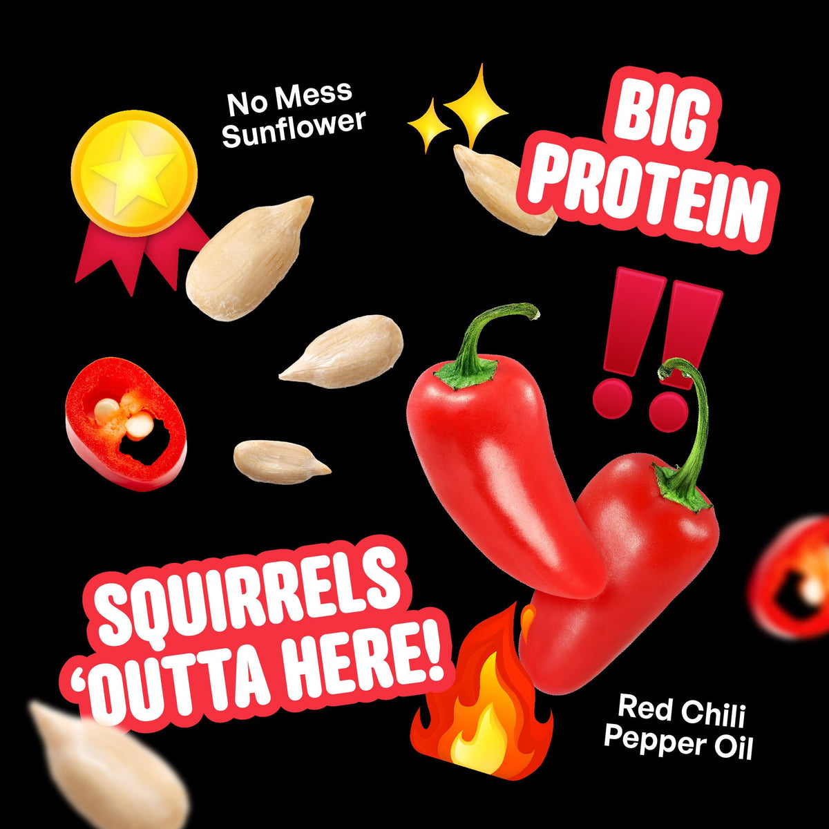 Cool Birds Hearts on Fire no-waste seed image emphasizes clean, mess-free feeding.