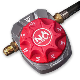 NO WORRIEZ safety timer connector for propane and natural gas enables quick, safe outdoor setup.