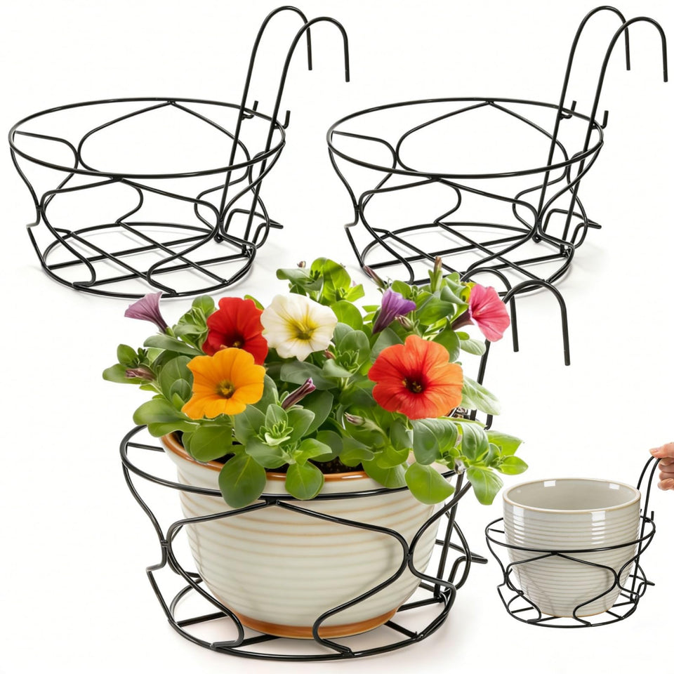 Noamus 3-pack 10-inch hanging planter top-dimension for space-saving balcony gardening.