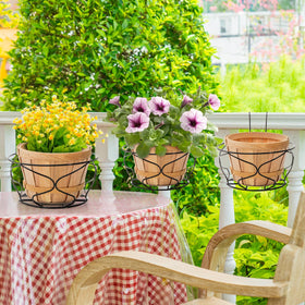 Noamus hanging planter with detachable hook design for flexible rail and fence placement.