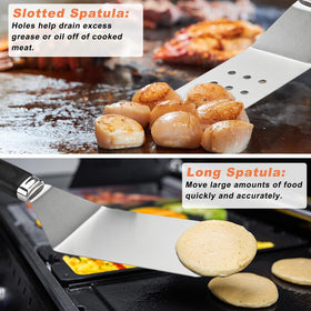 Noble Family griddle tongs for secure handling and safe flipping.