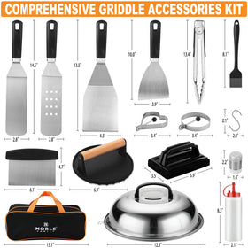 Noble Family slotted griddle spatula for draining juices during cooking.