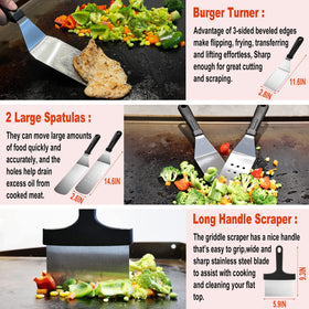 Noble Family short-edged griddle spatula with three-edged side for precise cutting