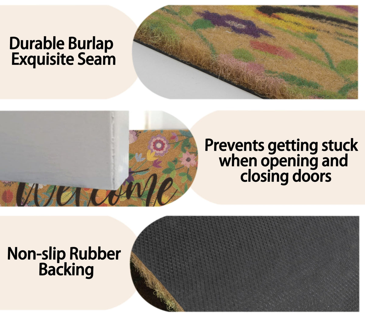 NociHah all-season floral doormat resists UV and stains for year-round use.