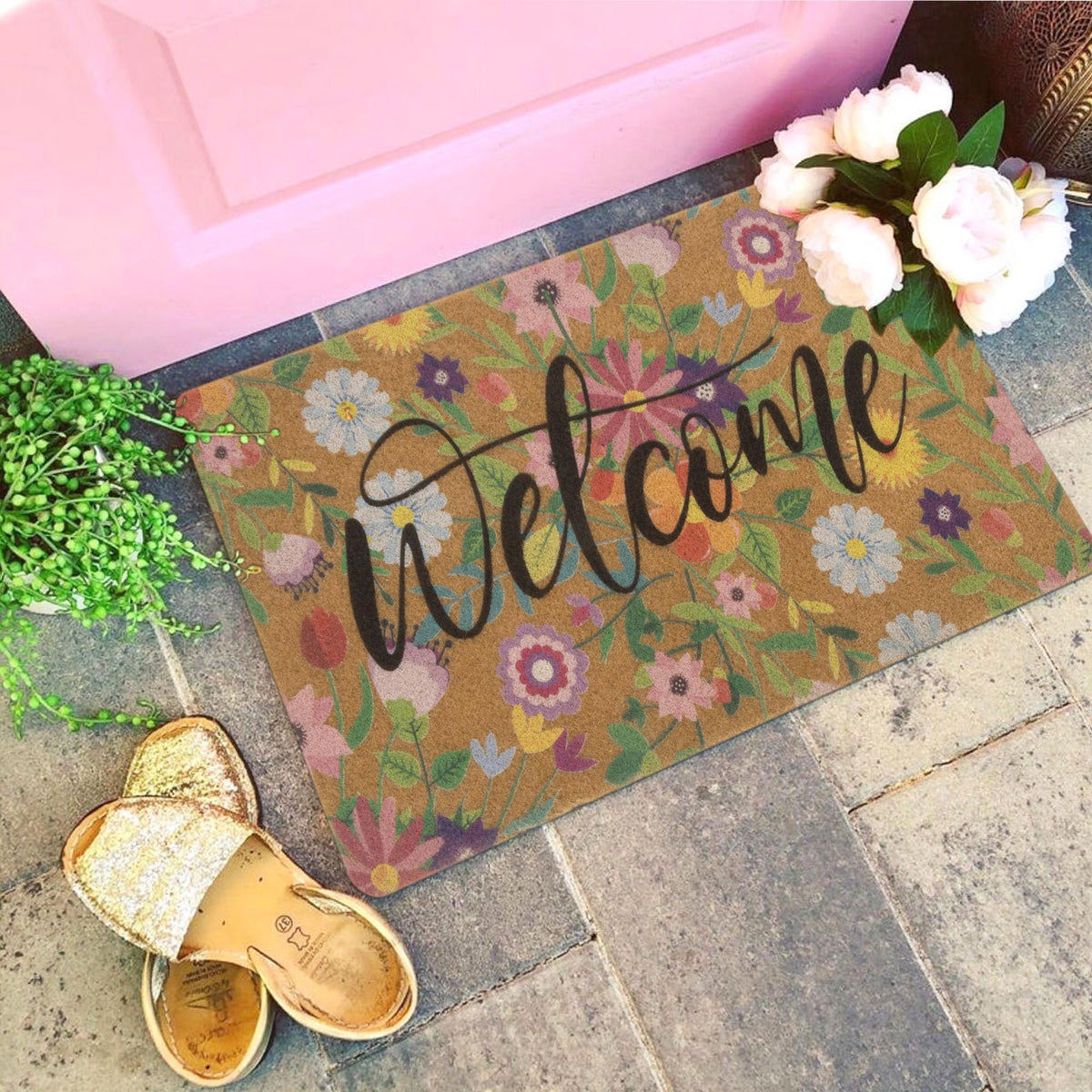 NociHah burlap-backed non-slip door mat for secure outdoor placement.