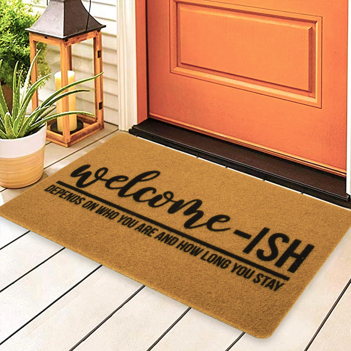 NociHah front door mat closeup showing 3D-printed welcome text