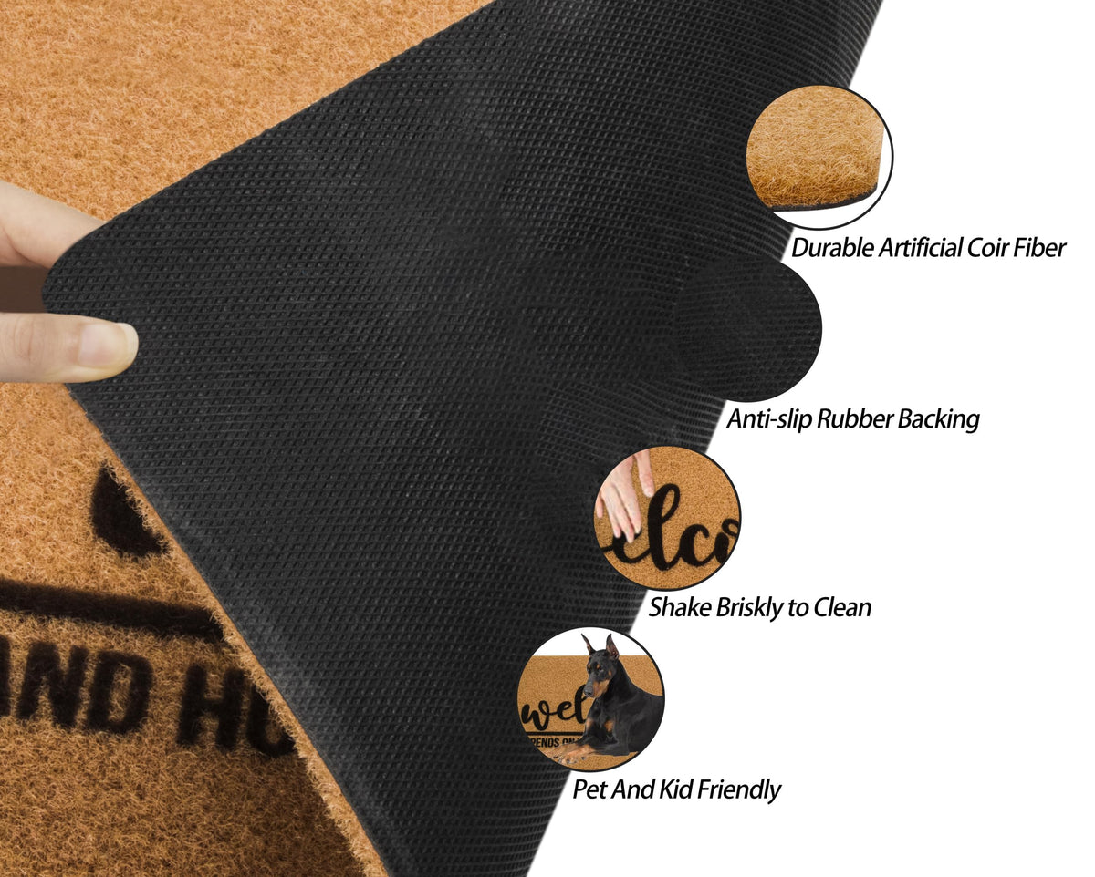NociHah welcome-ish text doormat visual highlighting cheerful design