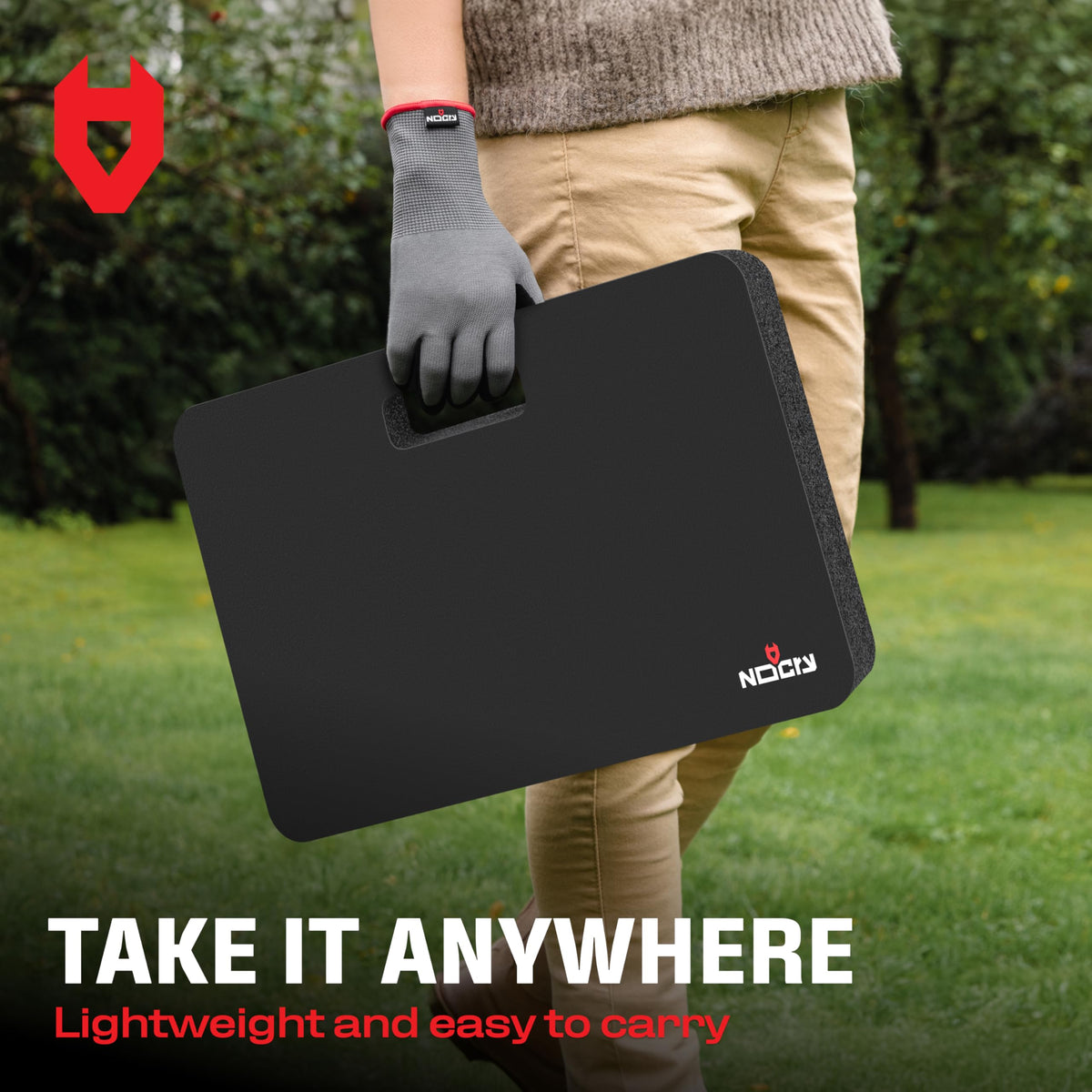 NoCry kneeling pad removable handle enables easy transport around the garden.