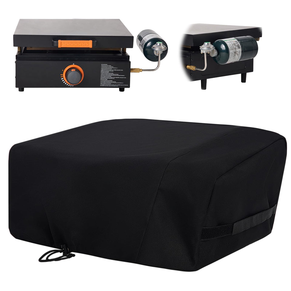NOELIFE grill cover on Blackstone 17-inch table grill with hood for full protection.