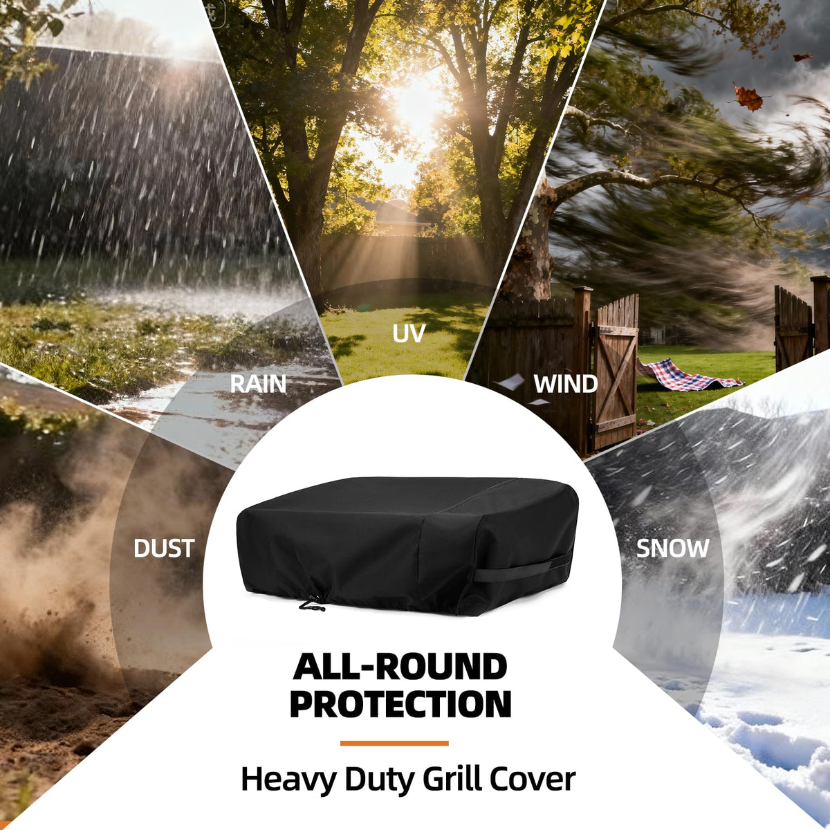 NOELIFE grill cover with sealed seams close-up shows waterproof protection.