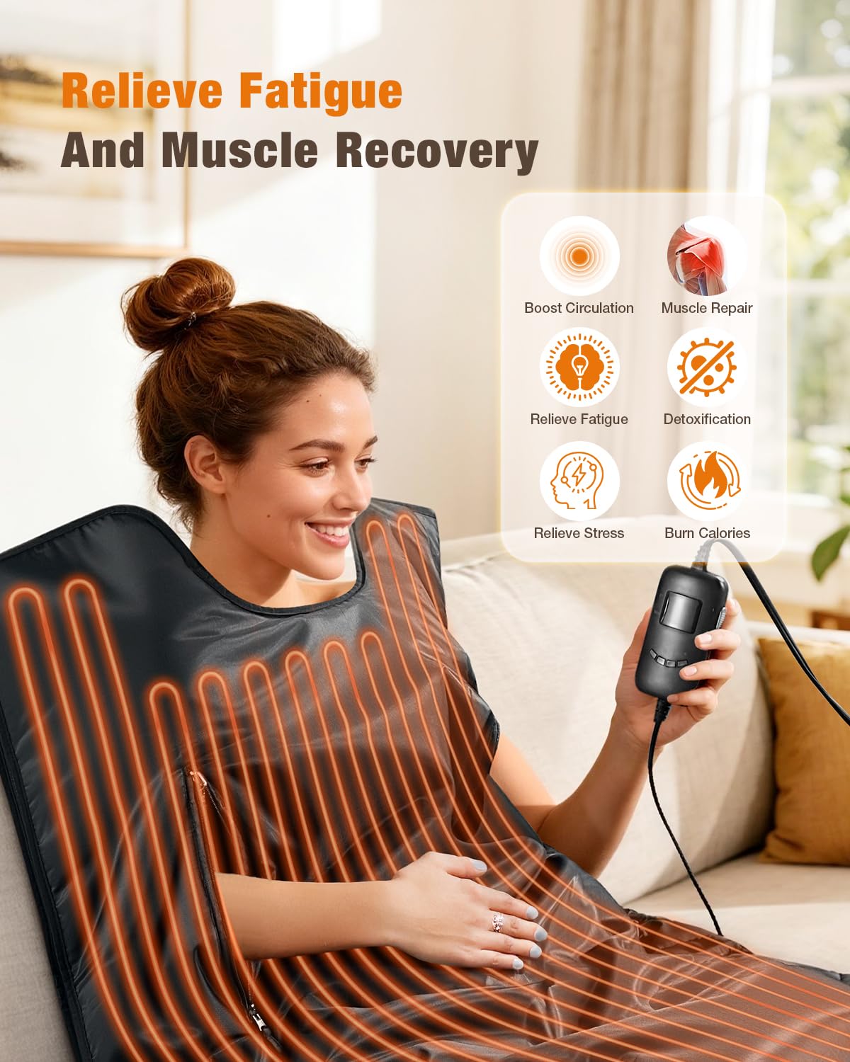 Noerishia blanket provides full-body coverage for a soothing in-home spa session.