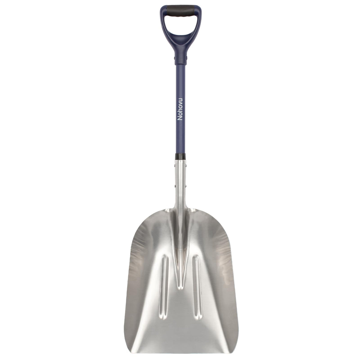 Nohovu aluminum snow shovel with 45 inch blade ready for quick driveway clearing.