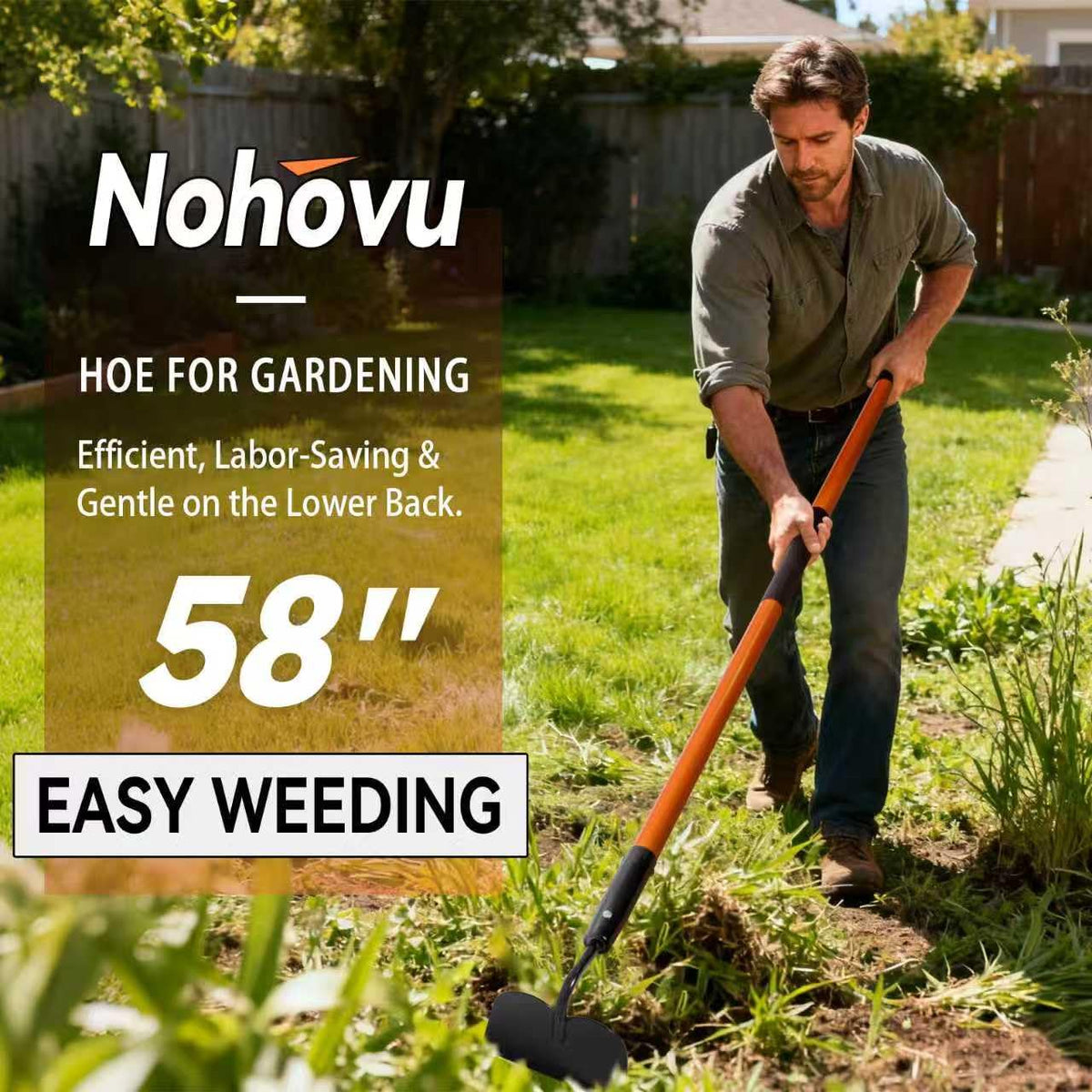 Nohovu garden hoe measures 58 inches for easy reach.