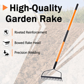 Nohovu Garden Rake shows 58-inch handle for comfortable, extended reach