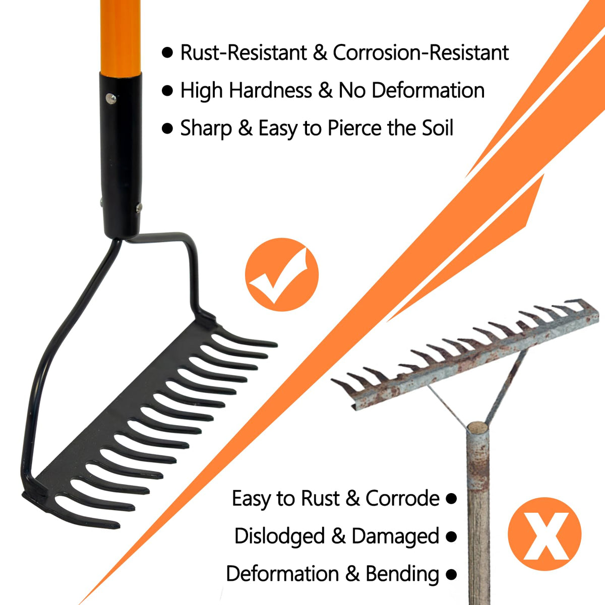 Nohovu Garden Rake bow design for broader soil coverage
