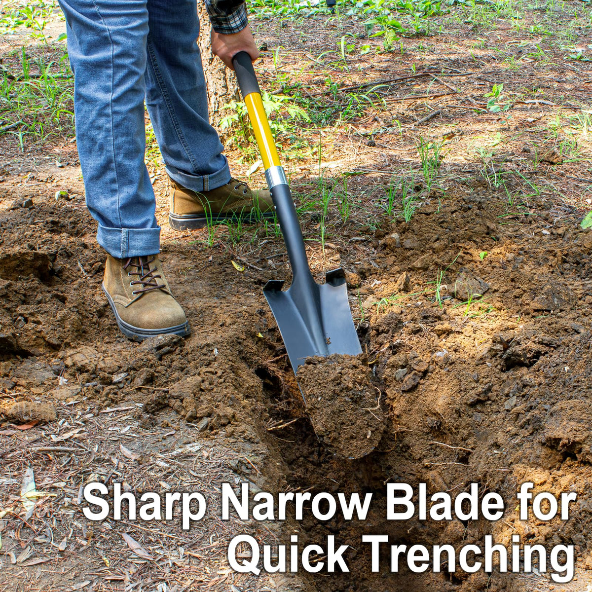 Nohovu Shovel high-carbon blade penetrates soil smoothly for quick digging.