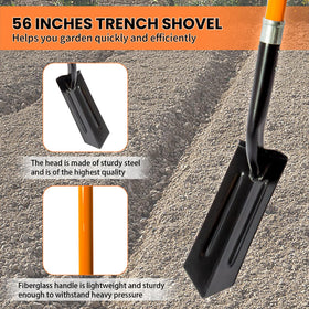 Nohovu trench shovel 56-inch length reduces bending and back strain.