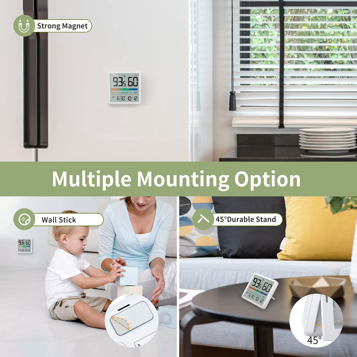NOKLEAD humidity gauge with DRY COMFORT WET indicators for room comfort