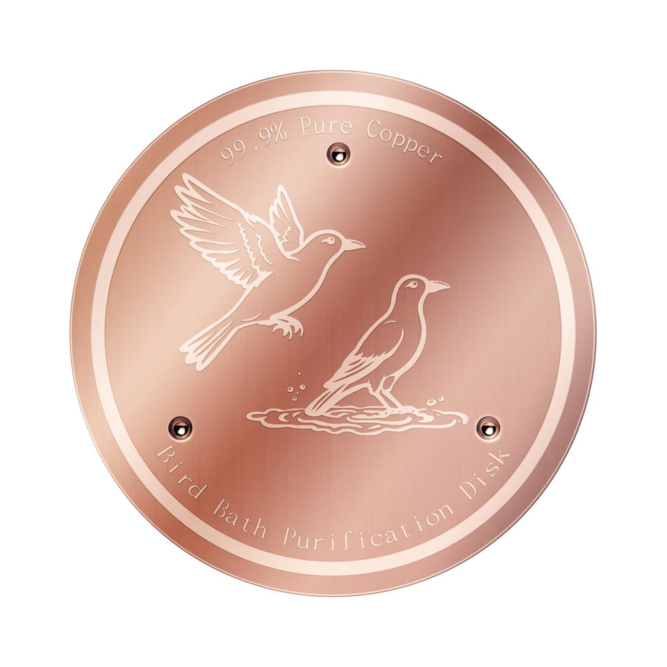 NOKOXIN copper disk closeup highlights pure material for safer bird water.