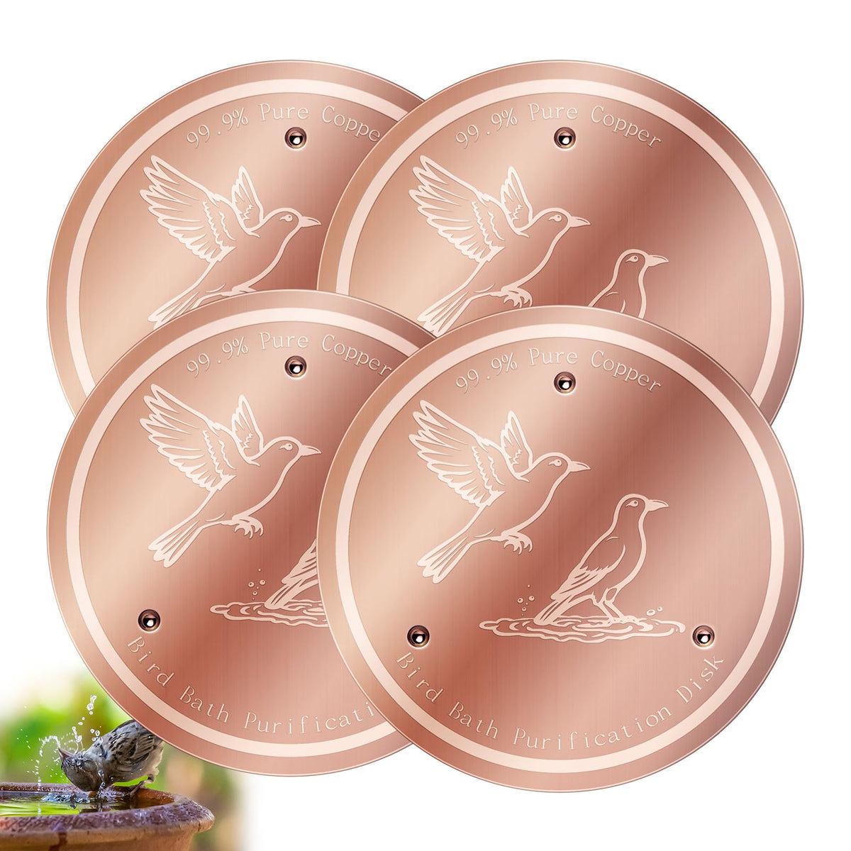 NOKOXIN bird bath copper disk close-up highlighting pure copper surface for clearer water
