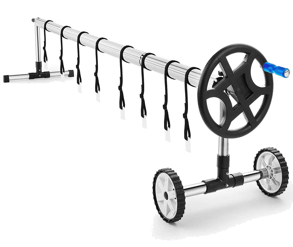 Nollapo 18ft aluminum pool reel side view showing sturdy construction and easy handling.