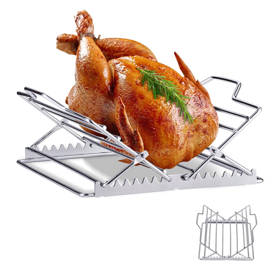 NLOYCOR adjustable roasting rack for turkey with sturdy stainless steel.