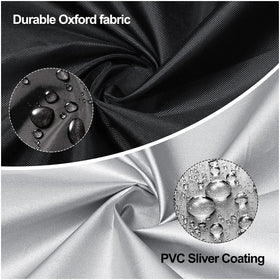 Nomiou grill cover features adjustable drawcord for secure windy protection.