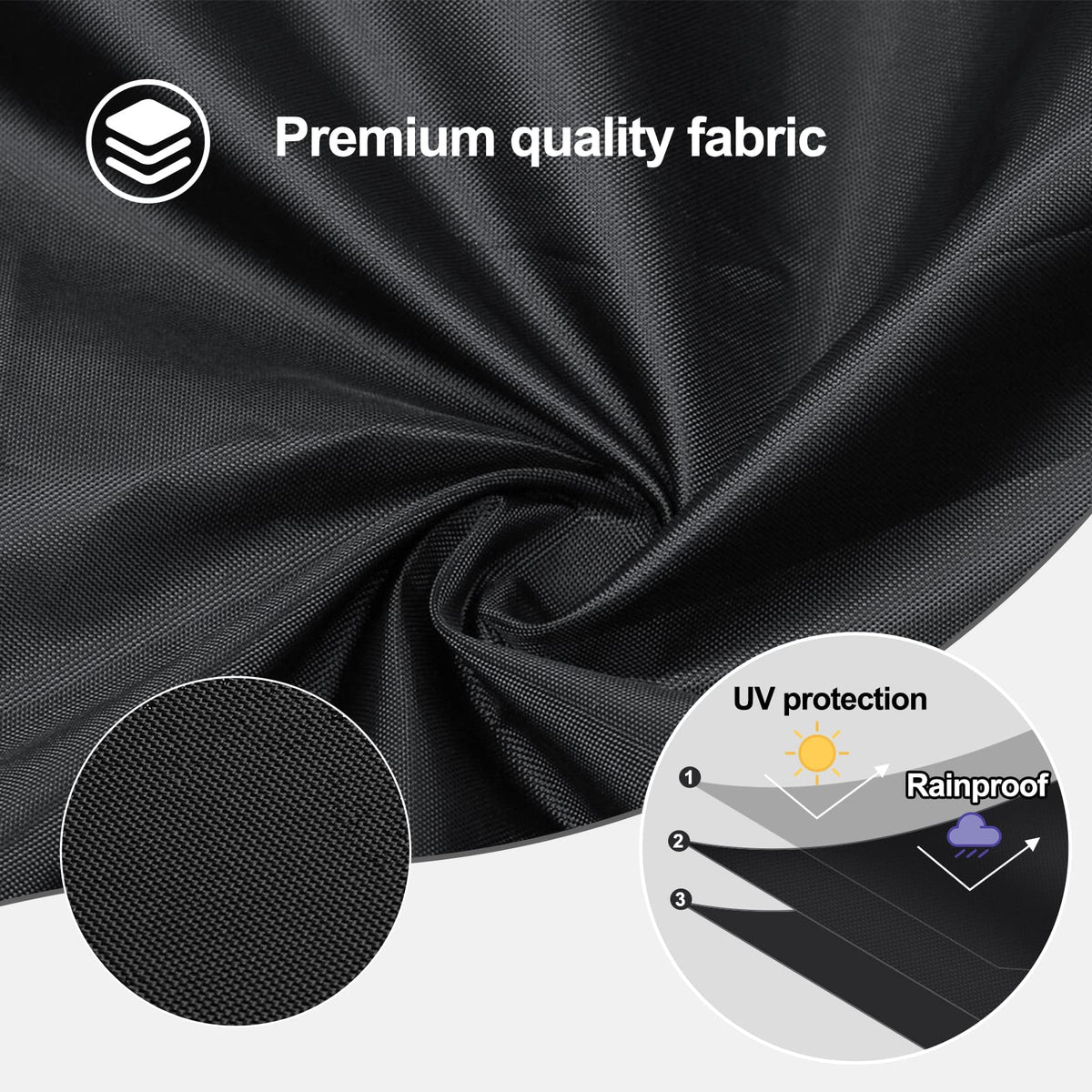 nomiou double-drawing straps keep the cover secure in windy conditions