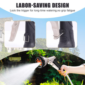 Nomisurit nozzle featuring 9 spray patterns for versatile yard and car washing needs.