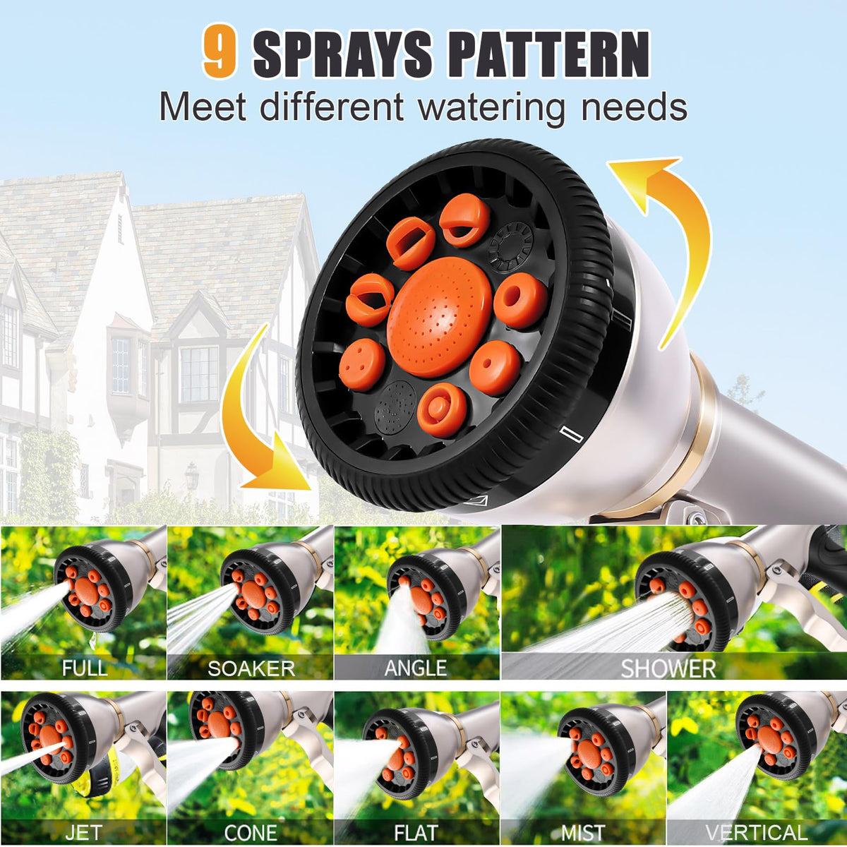 Nomisurit ergonomic rubber grip nozzle for comfortable, non-slip watering even when wet.