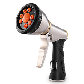 Nomisurit garden hose nozzle with heavy-duty metal body for durable watering tasks.