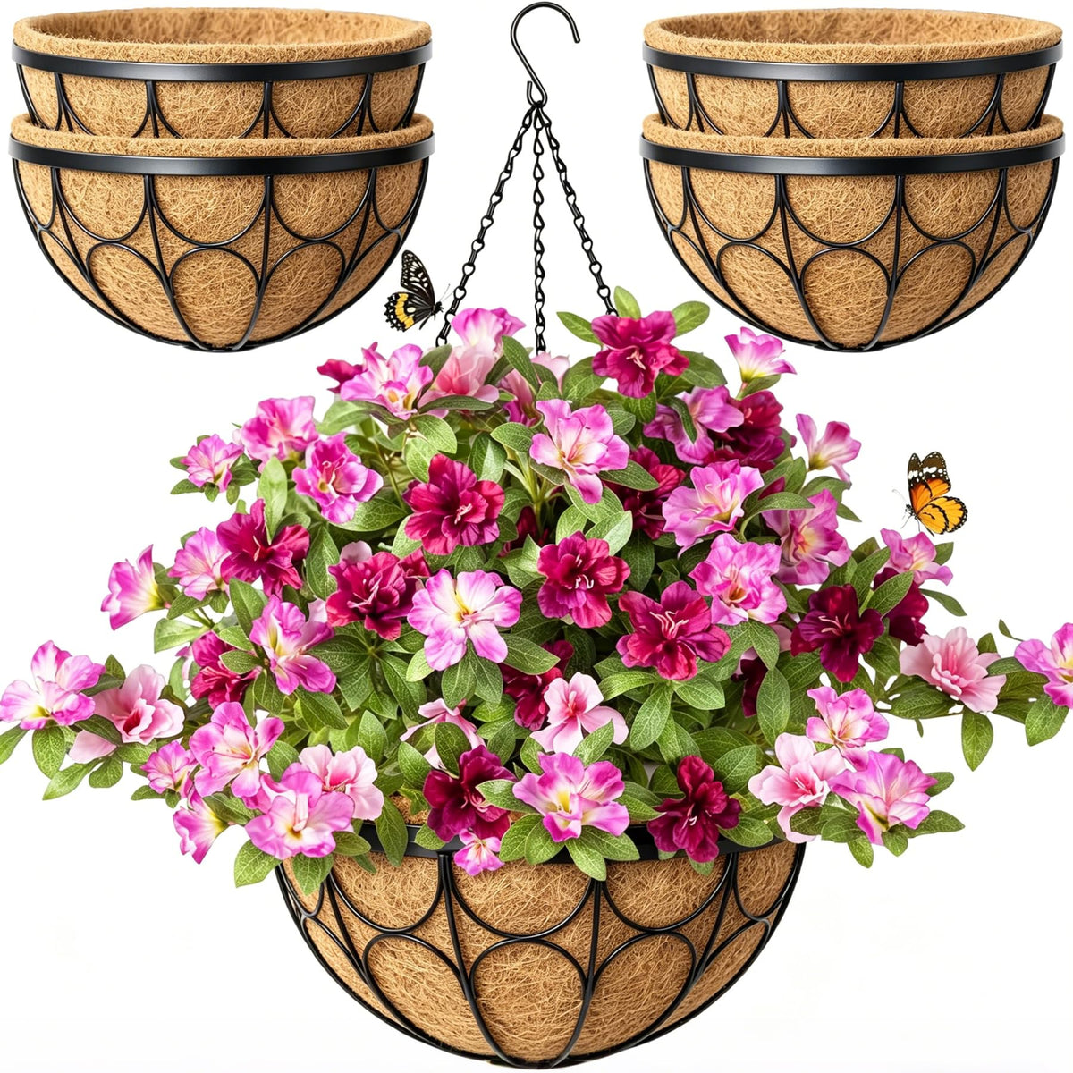 Nongcunren 4-pack 14-inch hanging planters for outdoor plants, sturdy display