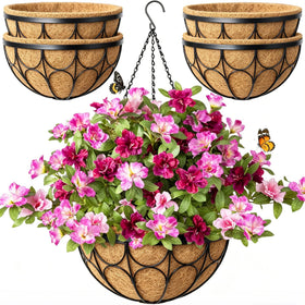 Nongcunren 4-pack 14-inch hanging planters for outdoor plants, sturdy display