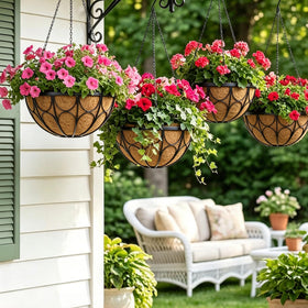 Nongcunren coco liner closeup on hanging basket for root moisture control