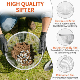 Nonley 6mm mesh sifter separates gravel and compost particles