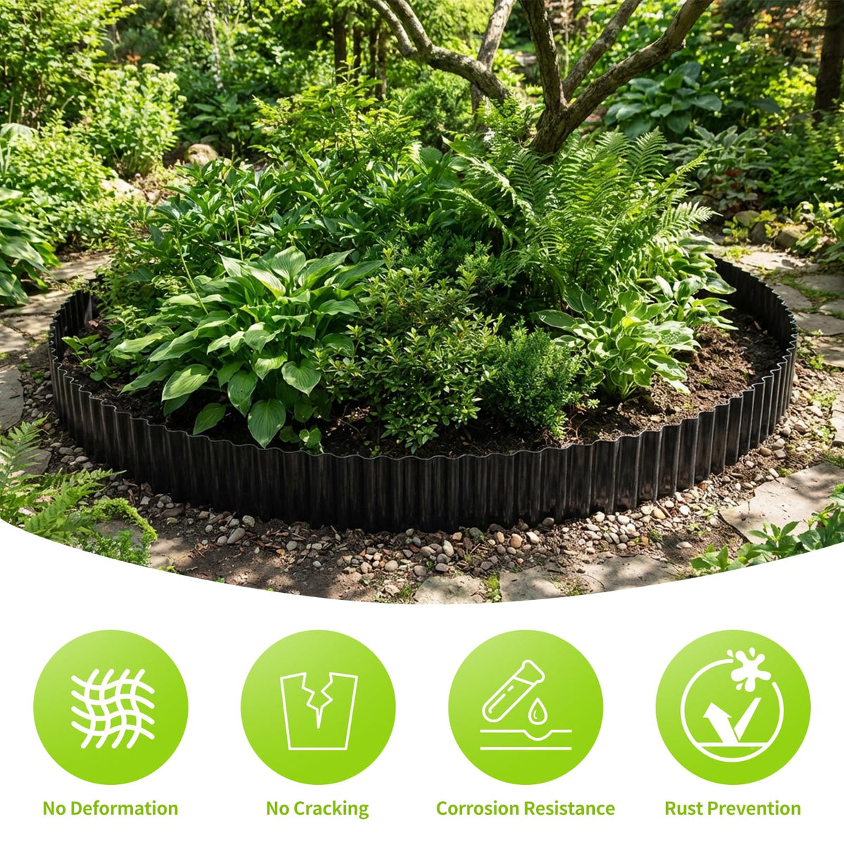 NONMON garden edging closeup shows corrosion resistant coating for long lasting outdoor use